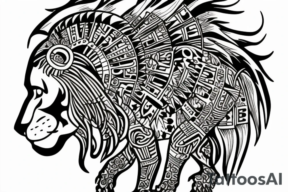 lion tattoo in aztec design tattoo idea