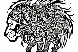 lion tattoo in aztec design tattoo idea
