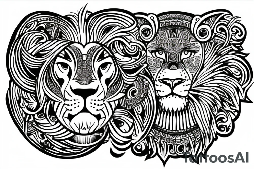 lion tattoo in aztec design tattoo idea