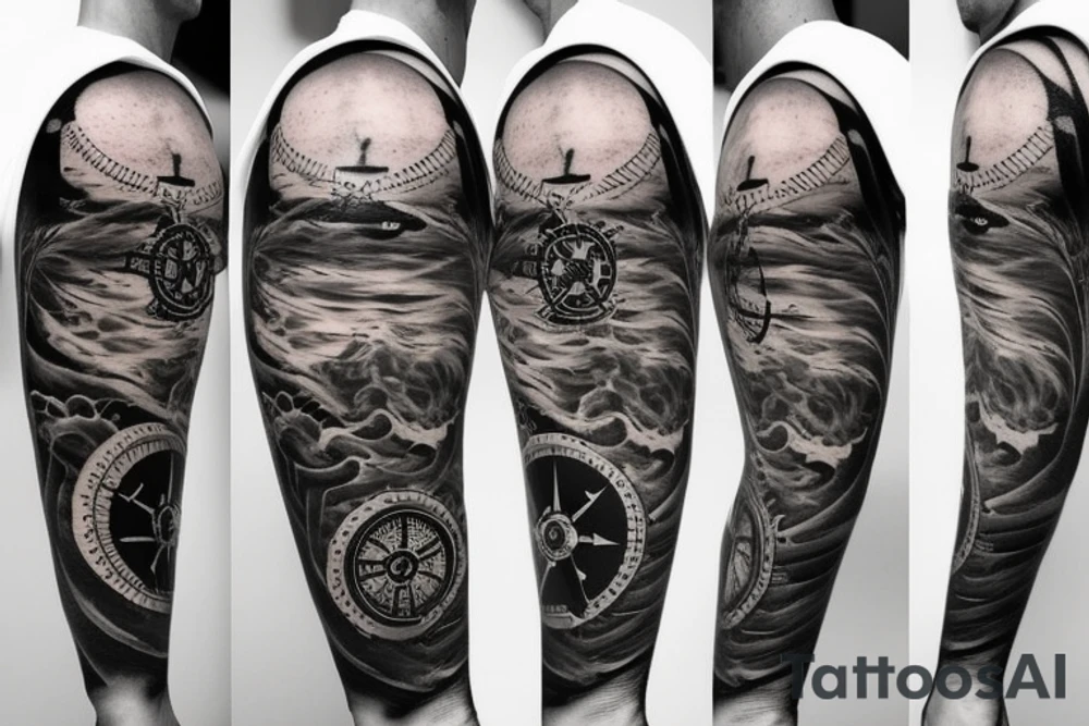 Unique nautical compass tattoo idea