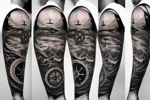 Unique nautical compass tattoo idea