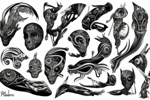 Býk s biomechanikou na rameno tattoo idea