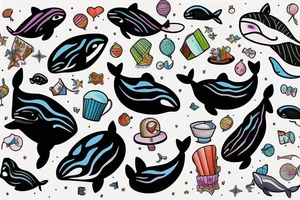 lonely whale having a party tattoo idea