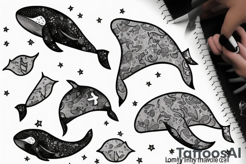lonely whale having a party tattoo idea