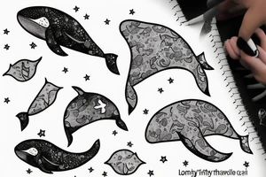 lonely whale having a party tattoo idea