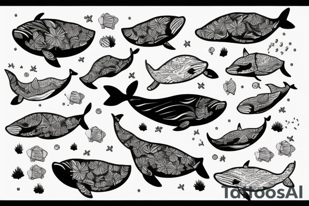 lonely whale having a party tattoo idea