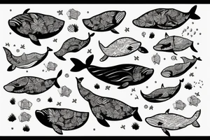 lonely whale having a party tattoo idea