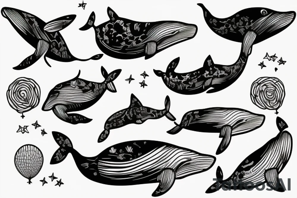 lonely whale having a party tattoo idea