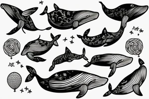 lonely whale having a party tattoo idea