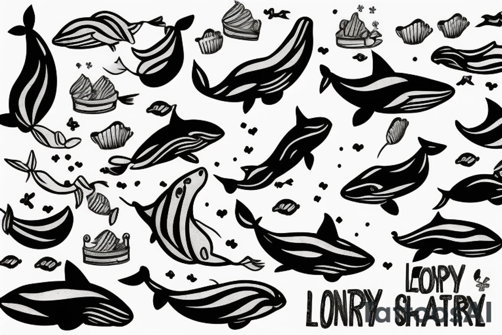 lonely whale having a party tattoo idea