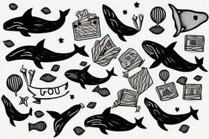 lonely whale having a party tattoo idea