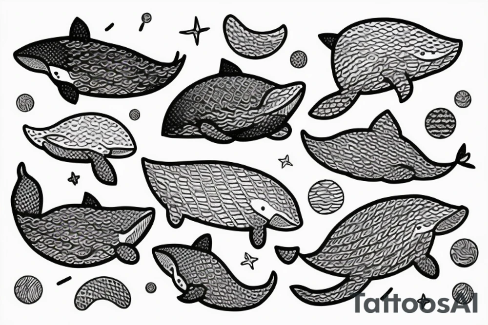 lonely whale having a party tattoo idea