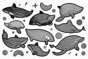 lonely whale having a party tattoo idea