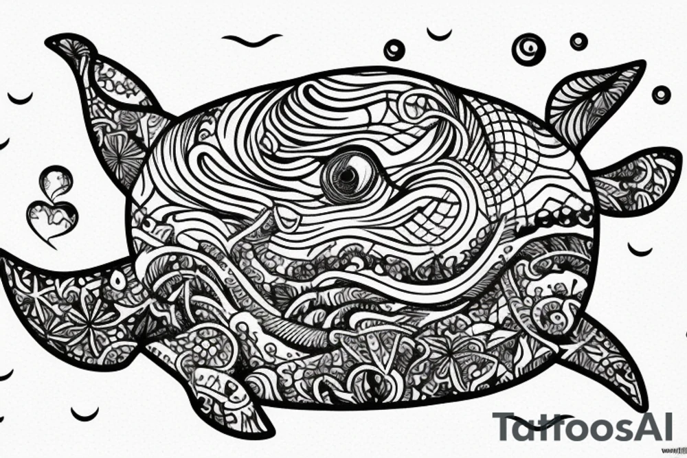 lonely whale having a party tattoo idea