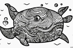 lonely whale having a party tattoo idea