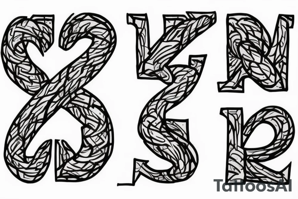 I want to create a letter mark with 5 letters intertwined tattoo idea