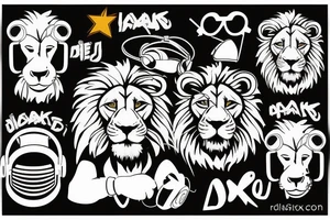 Un lion avec un casque de DJ qui mixe tattoo idea