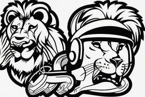 Un lion avec un casque de DJ qui mixe tattoo idea