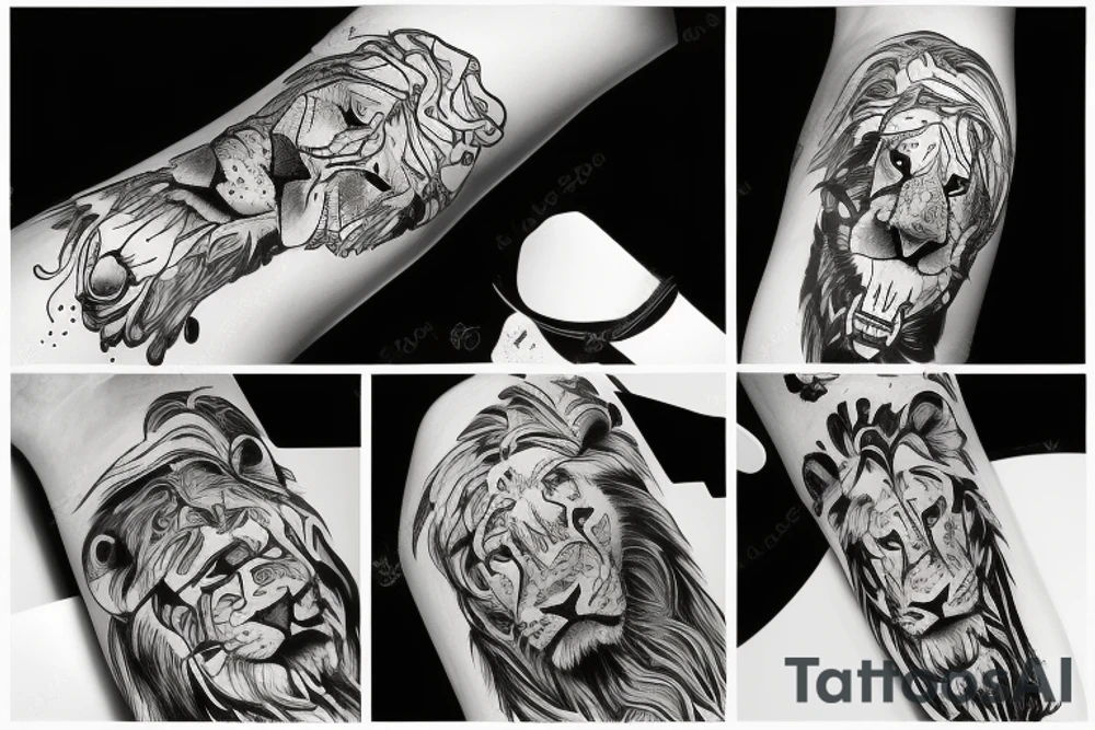 Un lion avec un casque de DJ qui mixe tattoo idea