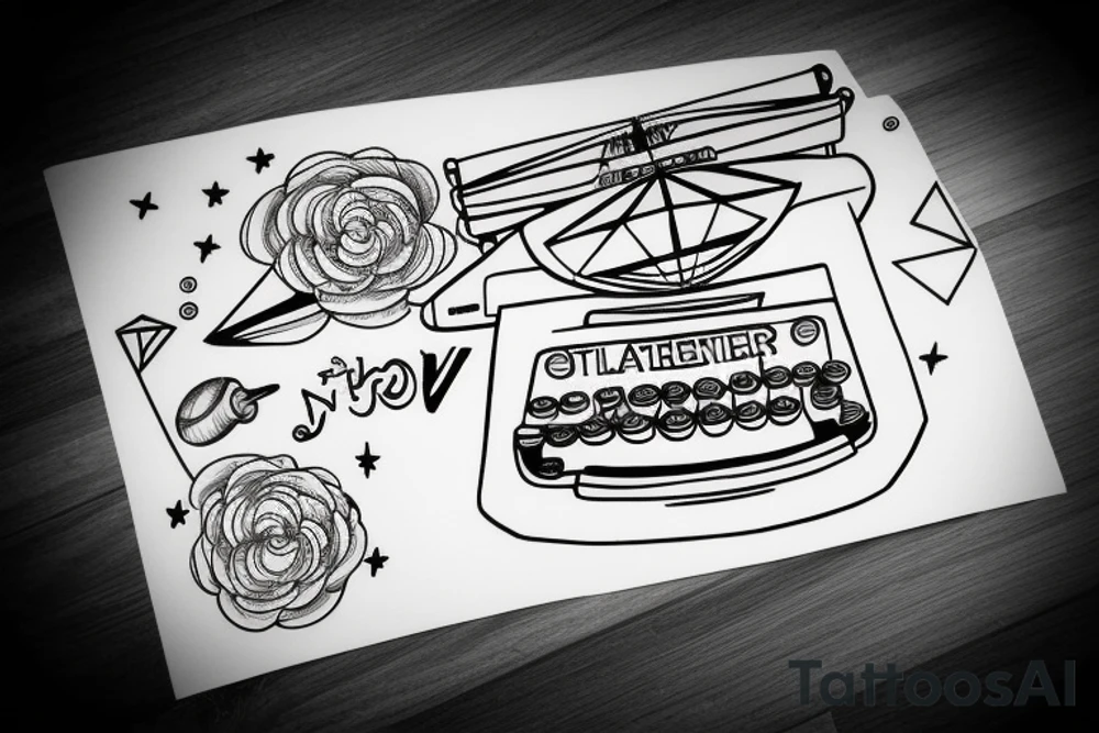 typewriter with a ufo over it tattoo idea