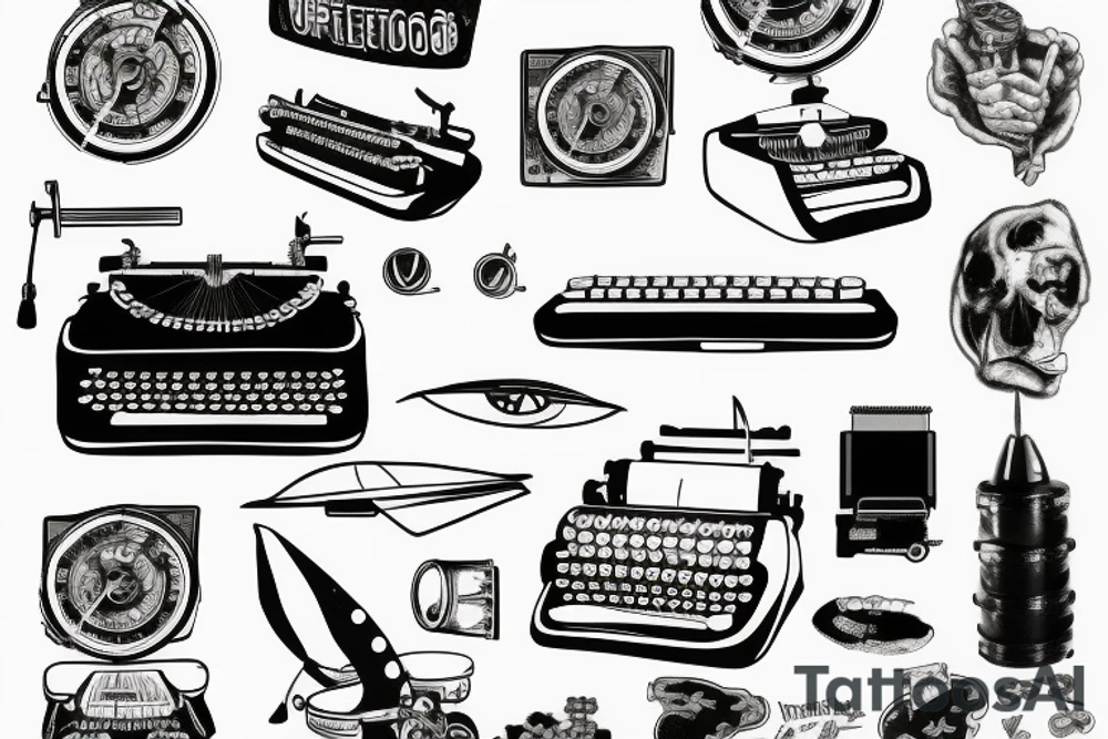 typewriter with a ufo over it tattoo idea