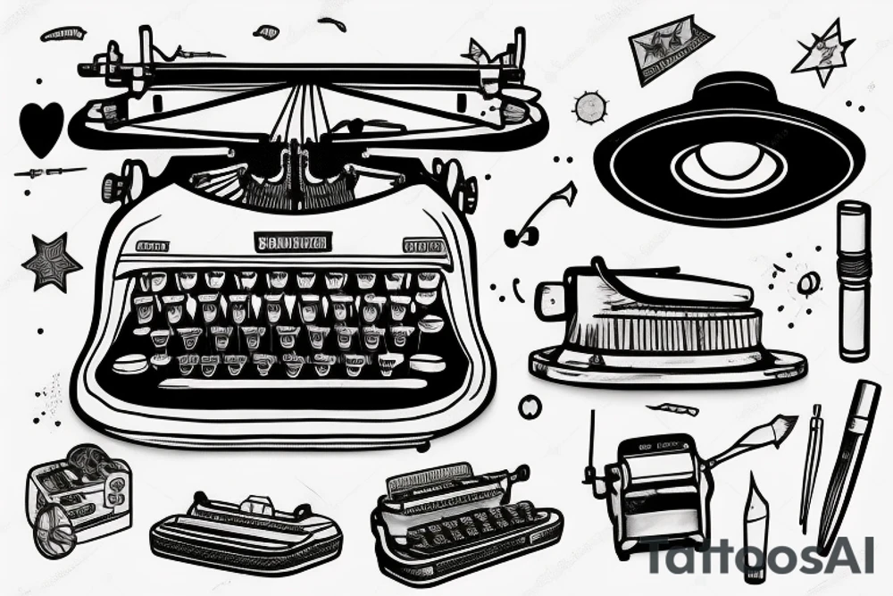 typewriter with a ufo over it tattoo idea