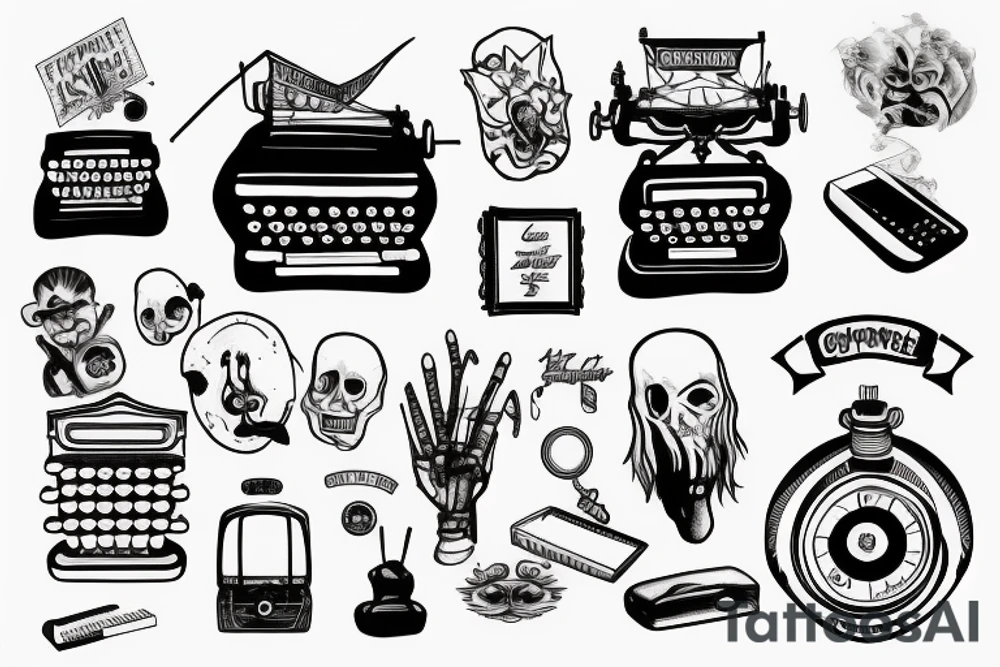 typewriter with a ghost appearing above it tattoo idea