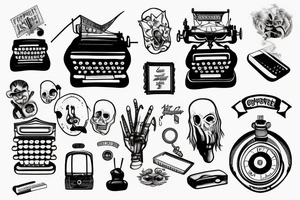 typewriter with a ghost appearing above it tattoo idea