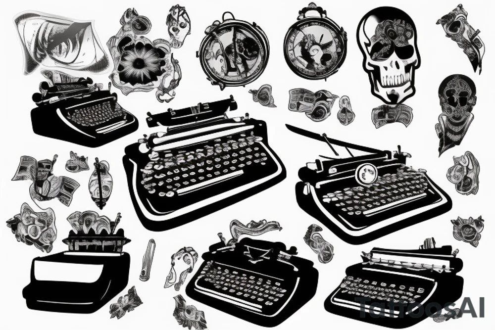 typewriter with a ghost appearing above it tattoo idea