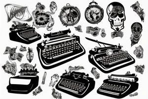 typewriter with a ghost appearing above it tattoo idea