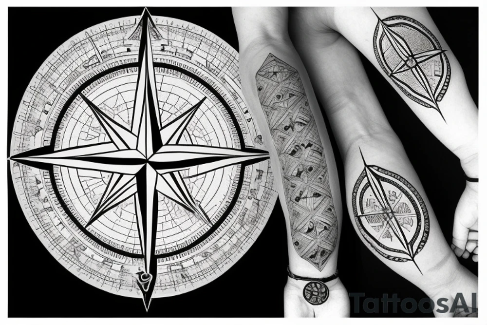 Map Compass symbol with diamond shape tattoo idea