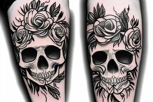 Skull with flowers and a full leg band for entire leg tattoo idea