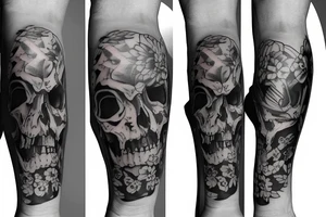 Full legs sleeve with swords, skulls, flowers and falcons tattoo idea
