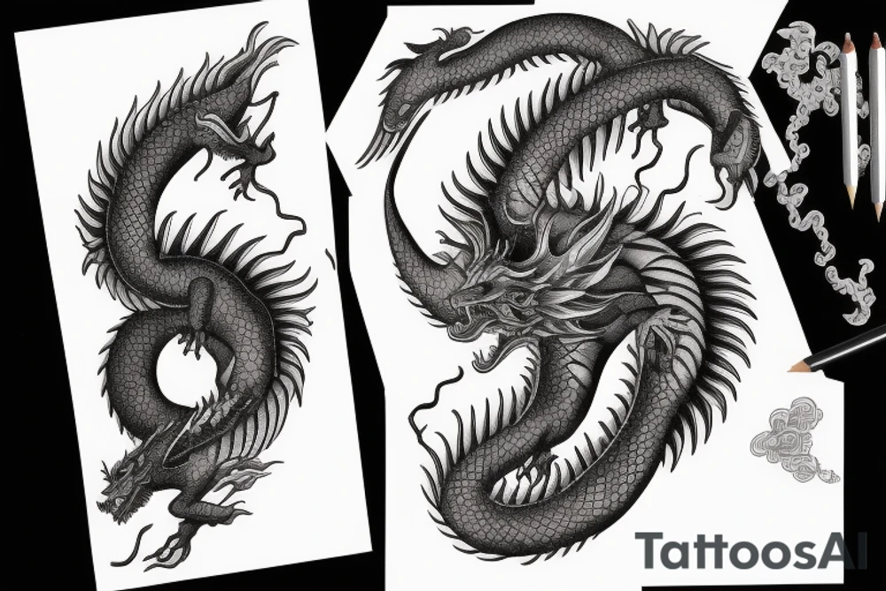 Realistic black and gray fierce dragon holding yin yang tattoo idea