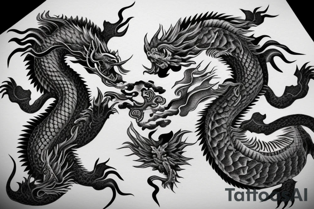 Realistic black and gray fierce dragon holding yin yang tattoo idea