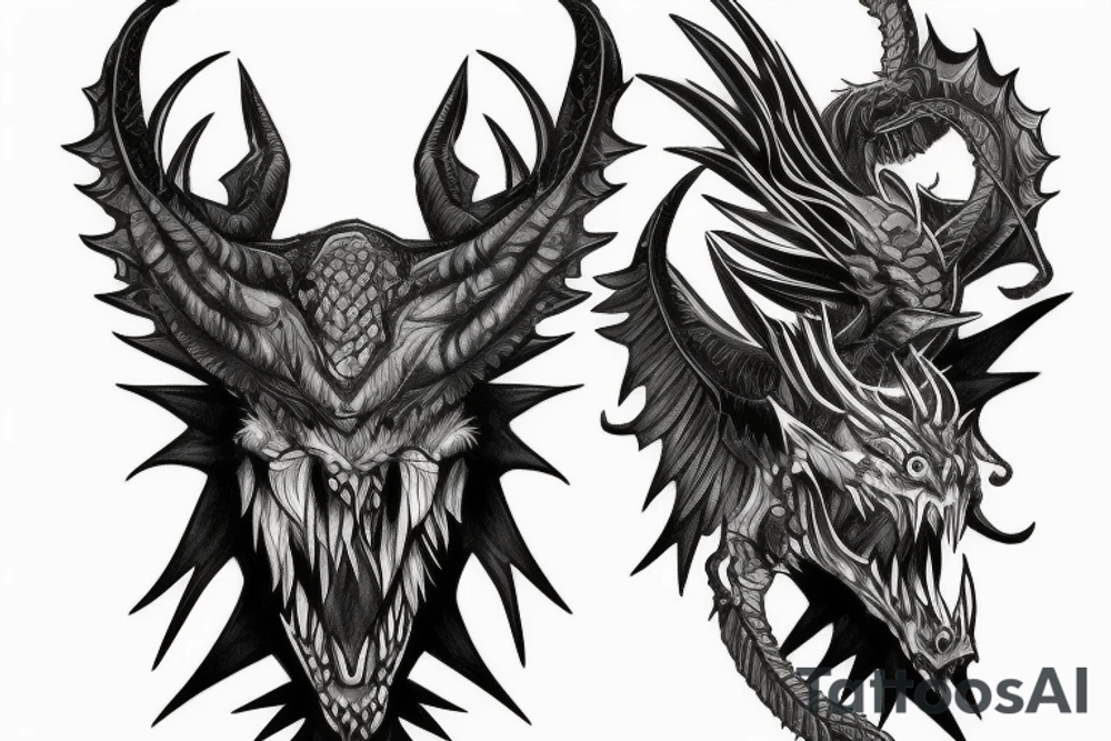 Realistic black and gray fierce dragom tattoo idea