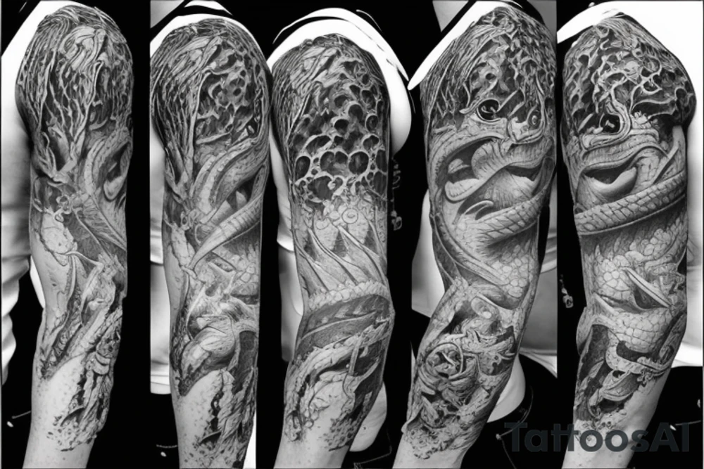 Realistic black and gray fierce dragom tattoo idea