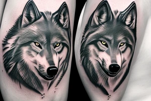 Black and gray realistic wolf howling at the moon tattoo idea