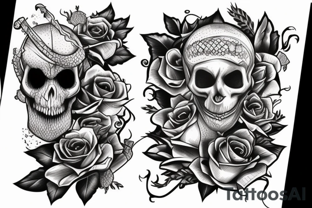 snake, sword, skull, flowers and falcons tattoo idea