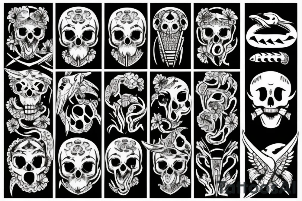 snake, sword, skull, flowers and falcons tattoo idea