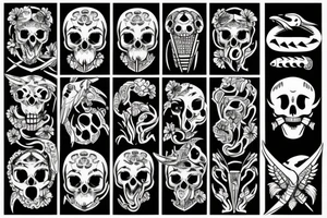 snake, sword, skull, flowers and falcons tattoo idea