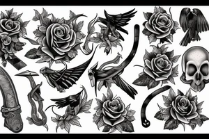 snake, sword, skull, flowers and falcons tattoo idea