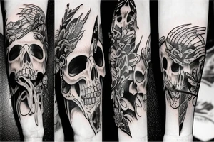 snake, sword, skull, flowers and falcons tattoo idea