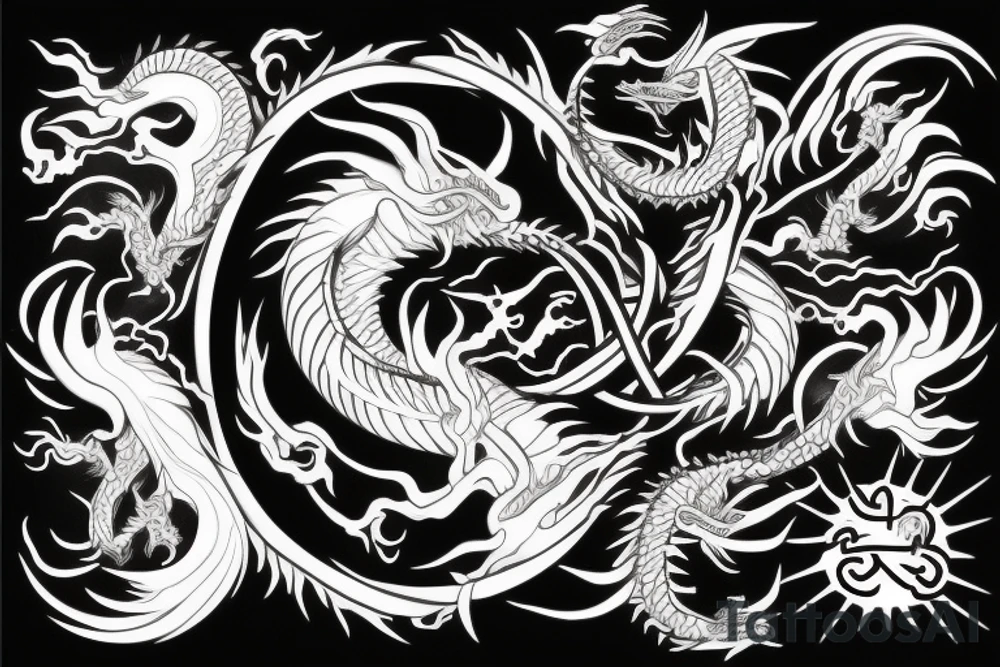 Black and white dragon crushing a yin yang symbol tattoo idea Black and white dragon crushing a yin yang symbol tattoo idea