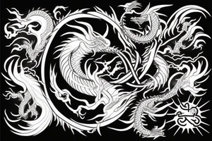 Black and white dragon crushing a yin yang symbol tattoo idea