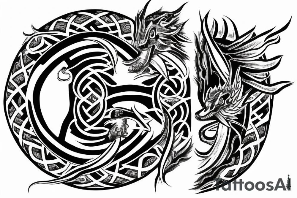 Black and white dragon crushing a yin yang symbol tattoo idea