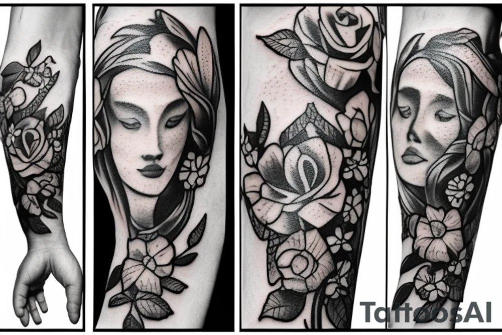 sword with flowers tattoo idea
