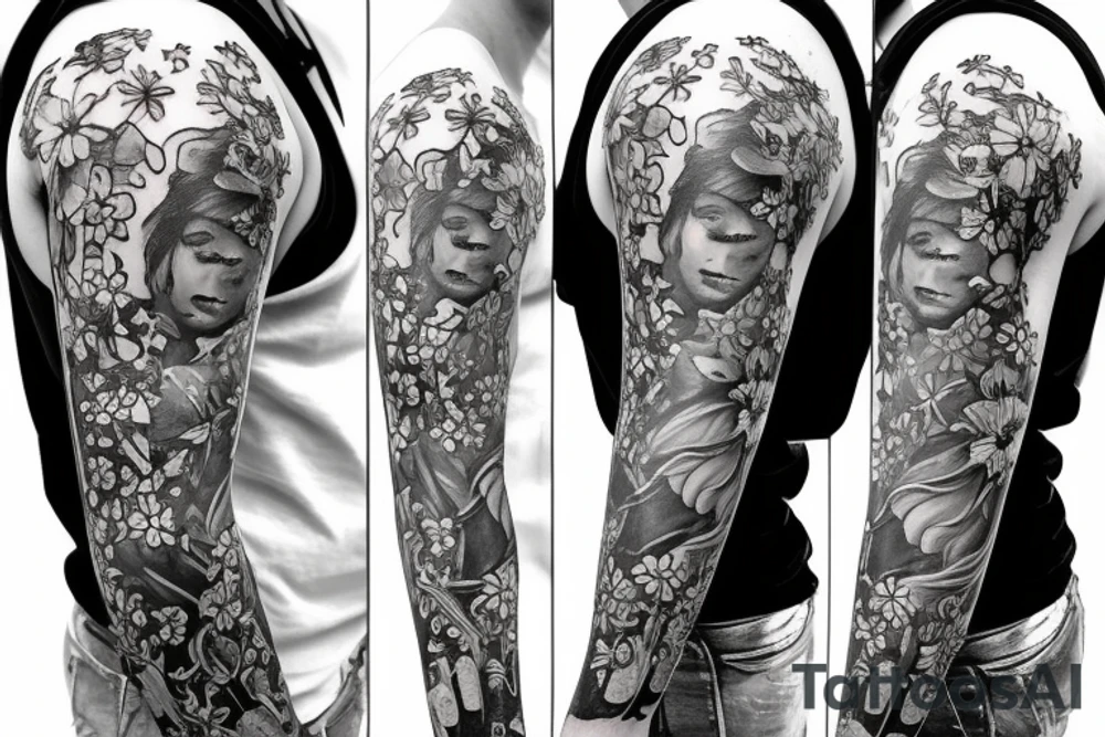 sword with flowers tattoo idea