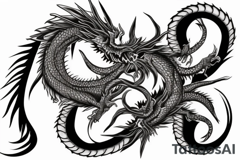 Realistic Black and white dragon crushing a yin yang symbol tattoo idea
