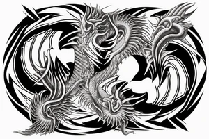 Fierce, Realistic Black and white dragon crushing a yin yang symbol tattoo idea